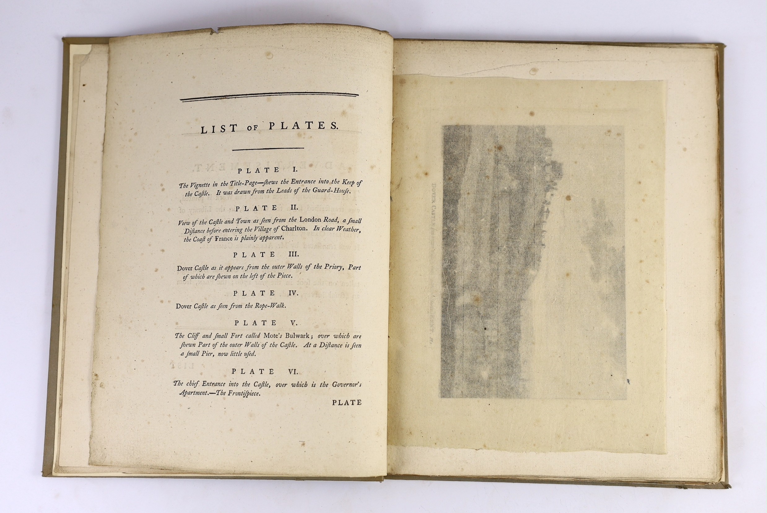 DOVER: Darell, Rev. William - The History of Dover Castle. pictorial engraved title, folded plan, 8 plates and text illus; rebound grey boards, 4to. 1786